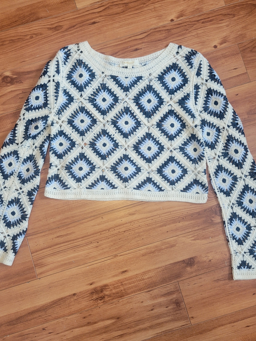 Rebellion Cream and Navy Crochet Pullover